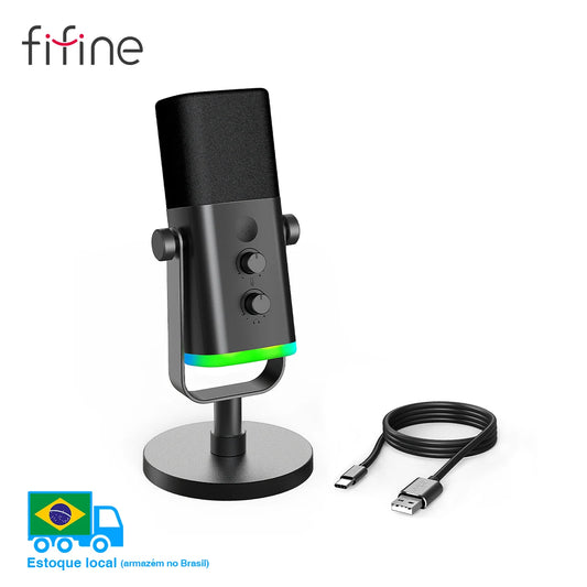 Microfone Dinâmico FIFINE AM8 – USB/XLR, RGB e Redução de Ruído
