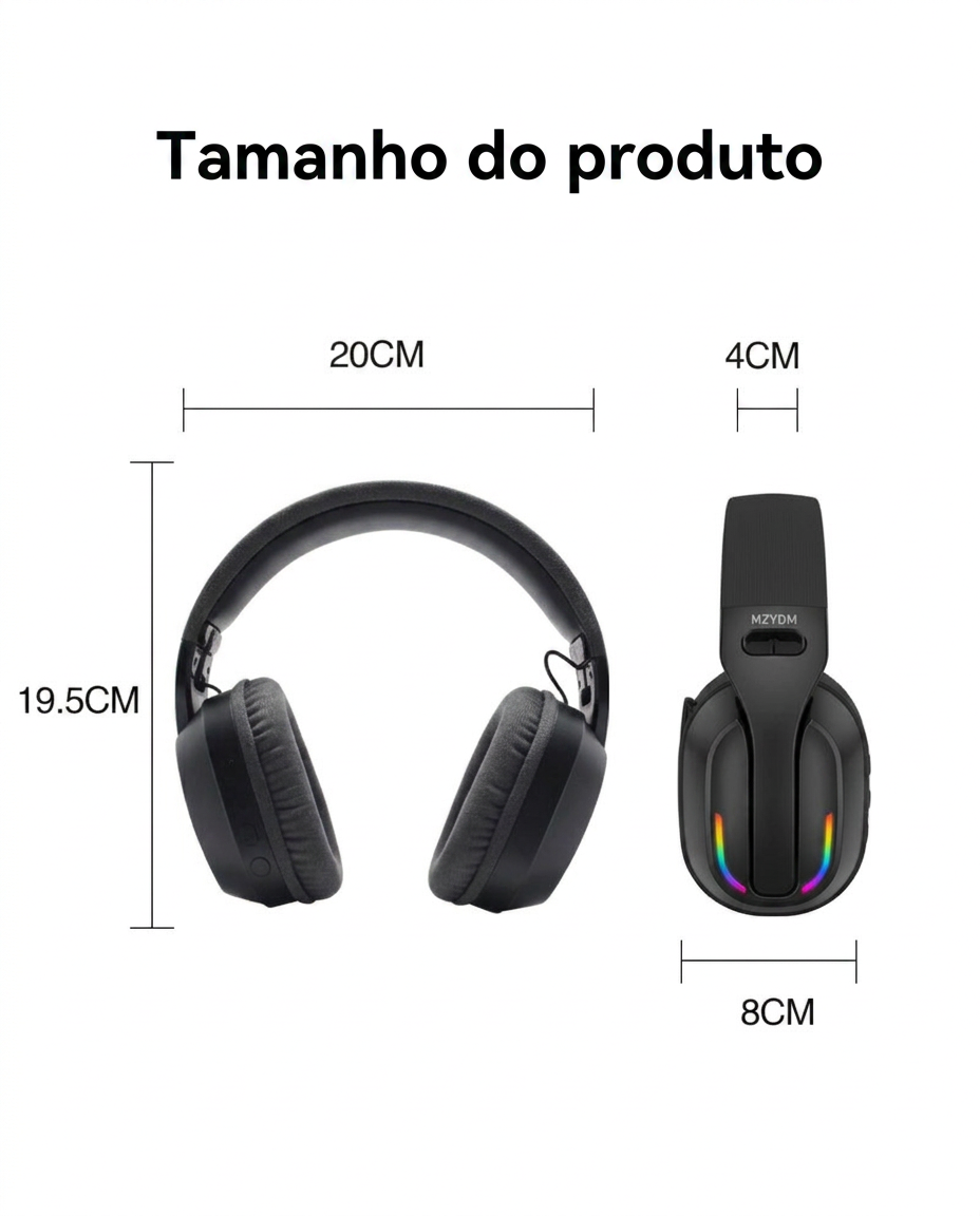 Headset Gamer MZYDM B500 – Bluetooth 5.4, RGB e até 26h de Bateria