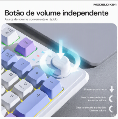 Teclado Gamer Sem Fio K94 – 94 Teclas, Bluetooth/2.4G e Bateria Inclusa