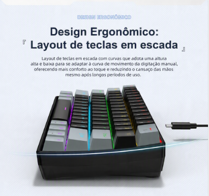 Teclado Mecânico APAYADO K61 – 60%, RGB e Switches Vermelho ou Azul