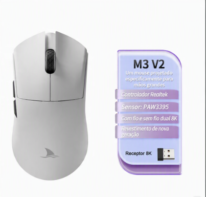 Mouse Gamer MOTOSPEED M3 – Sensor PAW3395, 26000 DPI e Polling Rate 8000Hz