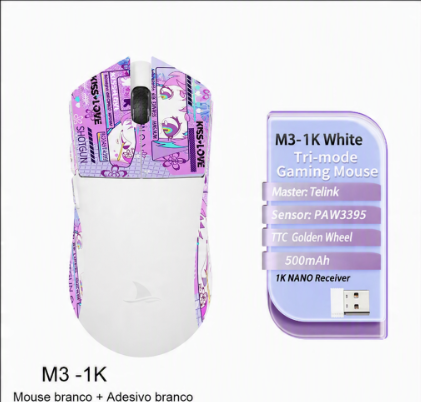 Mouse Gamer MOTOSPEED M3 – Sensor PAW3395, 26000 DPI e Polling Rate 8000Hz