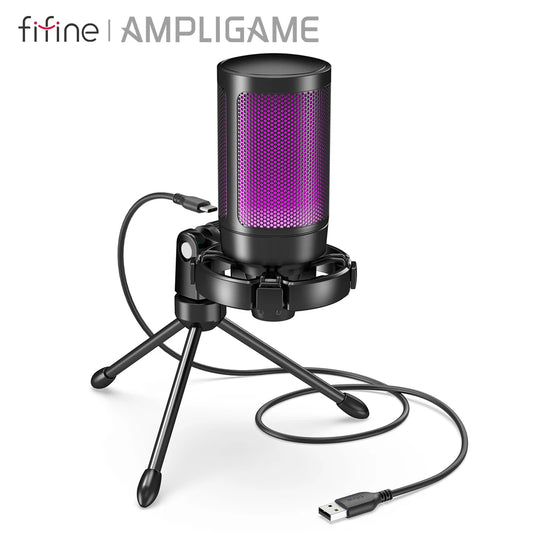 Microfone Gamer FIFINE AmpliGame A2 – USB, RGB 7 Cores e Mudo por Toque