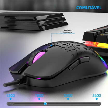 Mouse Gamer RAIKU G701 – 6 Botões, DPI até 3600 e Iluminação Colorida