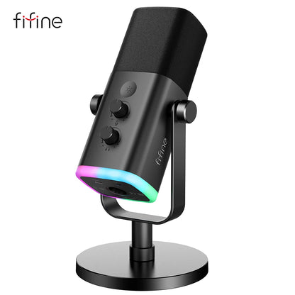 Microfone Dinâmico FIFINE AM8 – USB/XLR, RGB e Redução de Ruído