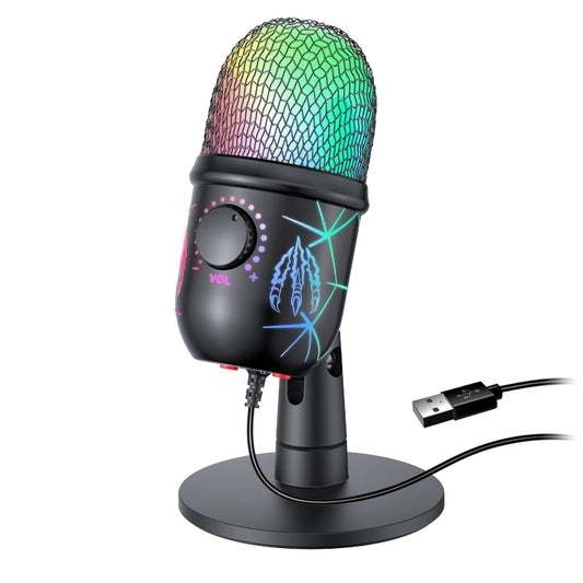 Microfone Gamer Basix USB – RGB, Mudo com 1 Clique e Monitoramento Sem Latência