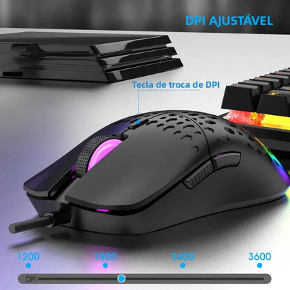 Mouse Gamer RAIKU G701 – 6 Botões, DPI até 3600 e Iluminação Colorida