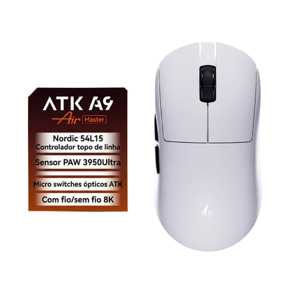 Mouse Gamer Sem Fio YANFU ATK Dragonfly A9 – Sensor PAW3950, 30000 DPI e Tri-Modo