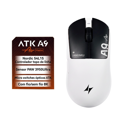 Mouse Gamer Sem Fio YANFU ATK Dragonfly A9 – Sensor PAW3950, 30000 DPI e Tri-Modo