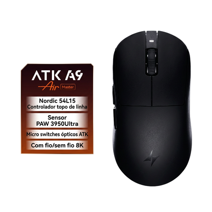 Mouse Gamer Sem Fio YANFU ATK Dragonfly A9 – Sensor PAW3950, 30000 DPI e Tri-Modo