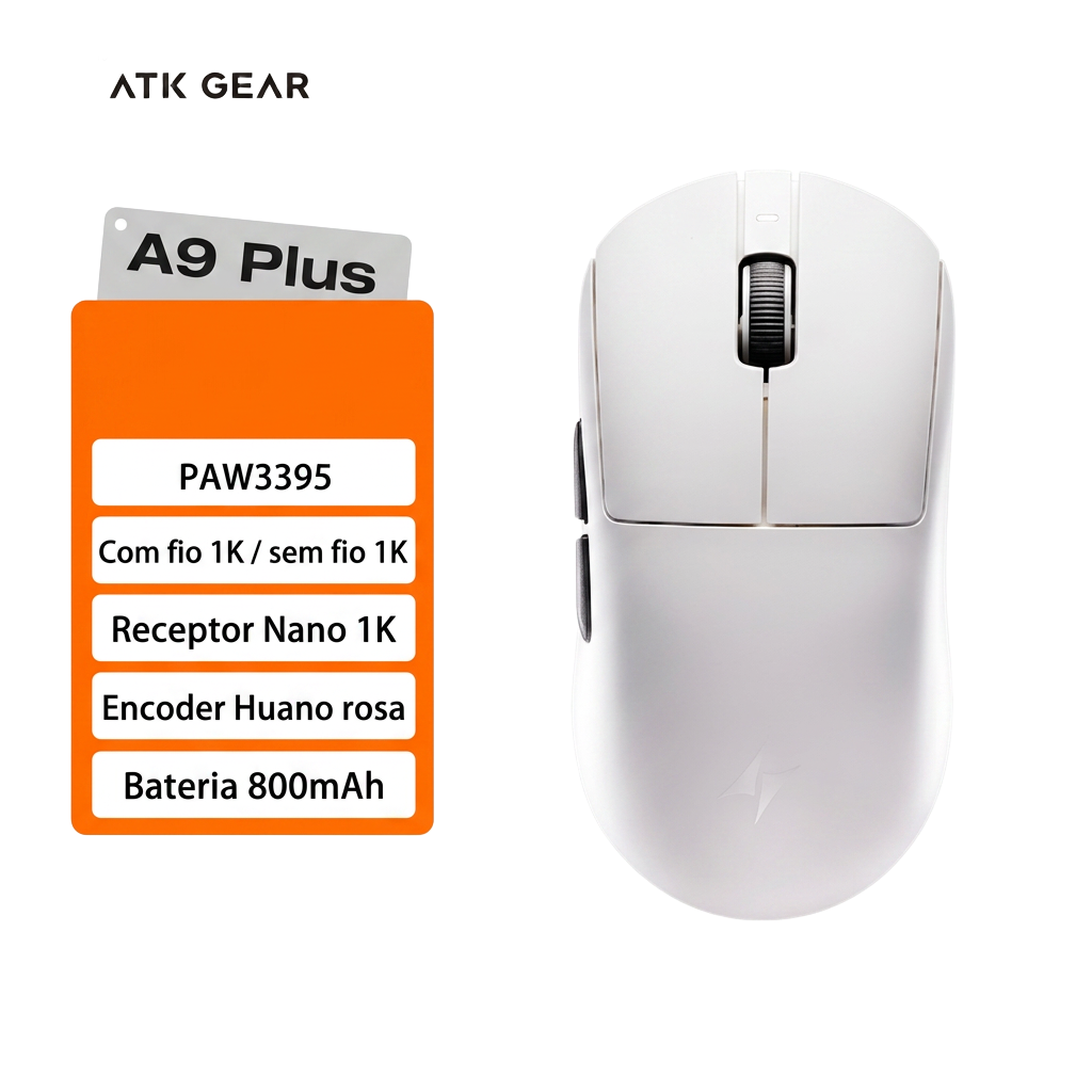 Mouse Gamer Sem Fio YANFU ATK Dragonfly A9 – Sensor PAW3950, 30000 DPI e Tri-Modo