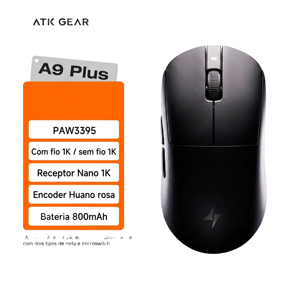 Mouse Gamer Sem Fio YANFU ATK Dragonfly A9 – Sensor PAW3950, 30000 DPI e Tri-Modo