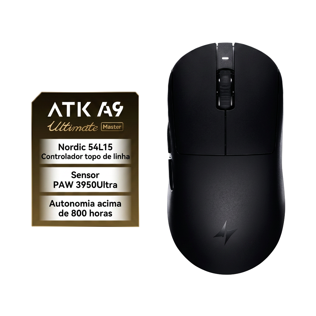 Mouse Gamer Sem Fio YANFU ATK Dragonfly A9 – Sensor PAW3950, 30000 DPI e Tri-Modo
