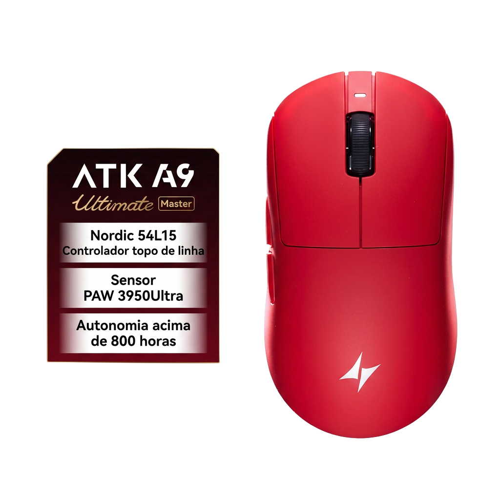 Mouse Gamer Sem Fio YANFU ATK Dragonfly A9 – Sensor PAW3950, 30000 DPI e Tri-Modo