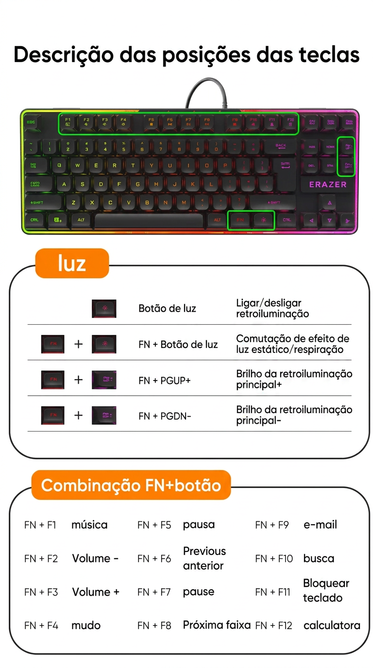 Teclado Gamer Lenovo ERAZER – 87 Teclas, RGB e Sensação Mecânica