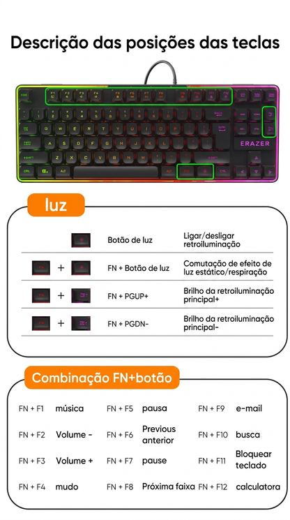 Teclado Gamer Lenovo ERAZER – 87 Teclas, RGB e Sensação Mecânica