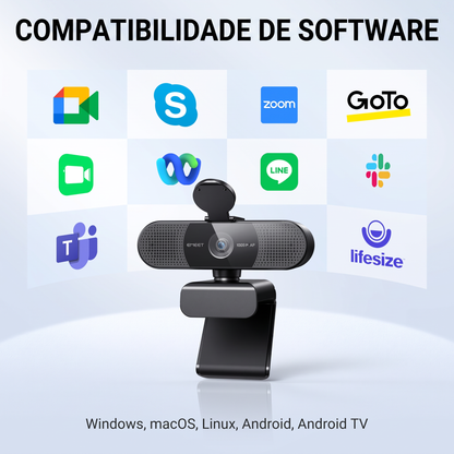 Mini Webcam EMEET – 1080p 60fps, Microfones Duplos e Foco Automático PDAF