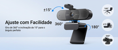 Mini Webcam EMEET – 1080p 60fps, Microfones Duplos e Foco Automático PDAF
