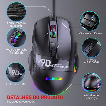 Mouse Gamer YQT M300 – 9 Botões, Macros Programáveis e DPI até 7200