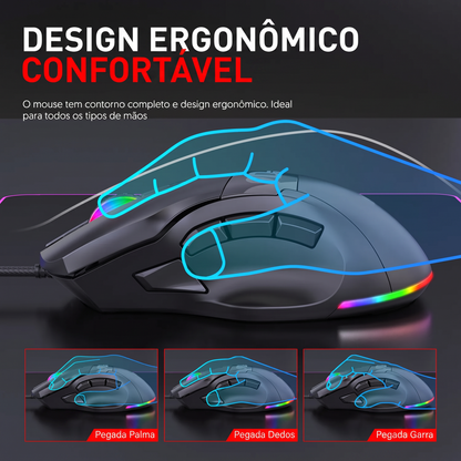 Mouse Gamer YQT M300 – 9 Botões, Macros Programáveis e DPI até 7200