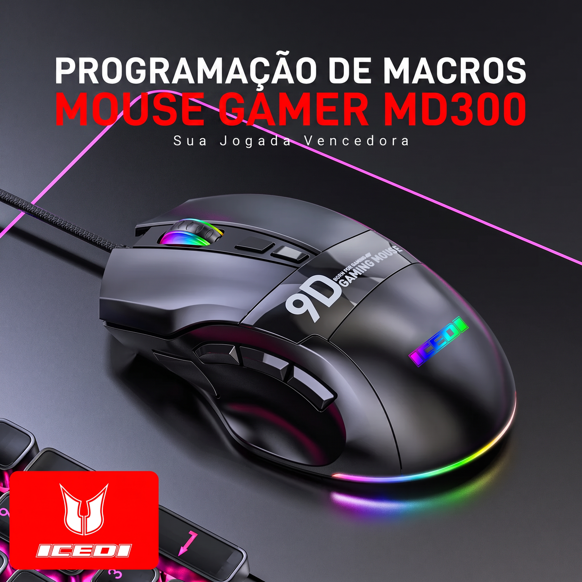 Mouse Gamer YQT M300 – 9 Botões, Macros Programáveis e DPI até 7200