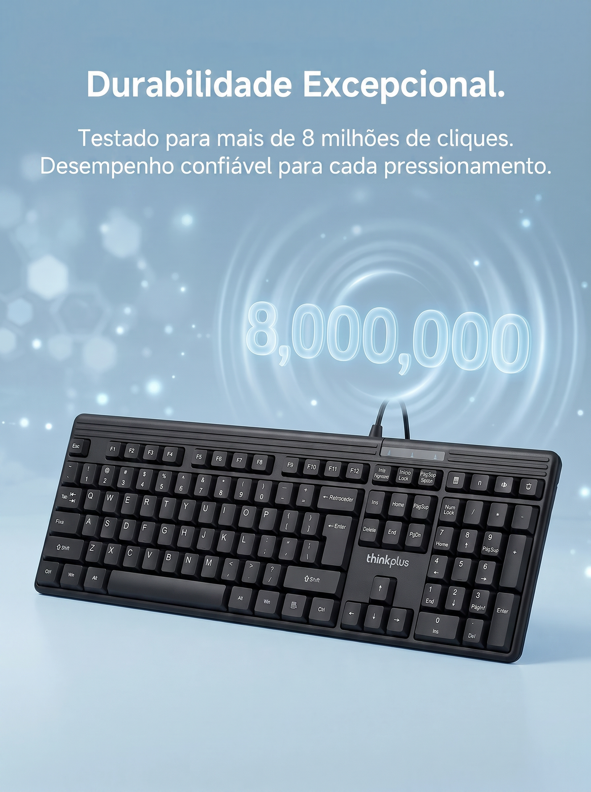 Teclado com Fio Lenovo Thinkplus – 104 Teclas, USB Plug & Play
