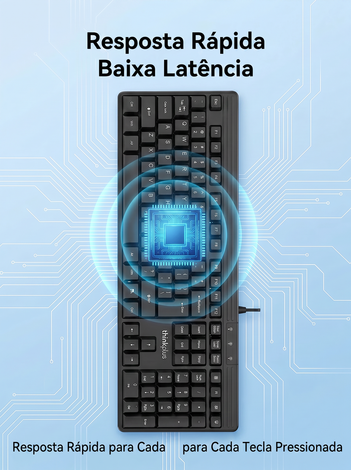 Teclado com Fio Lenovo Thinkplus – 104 Teclas, USB Plug & Play