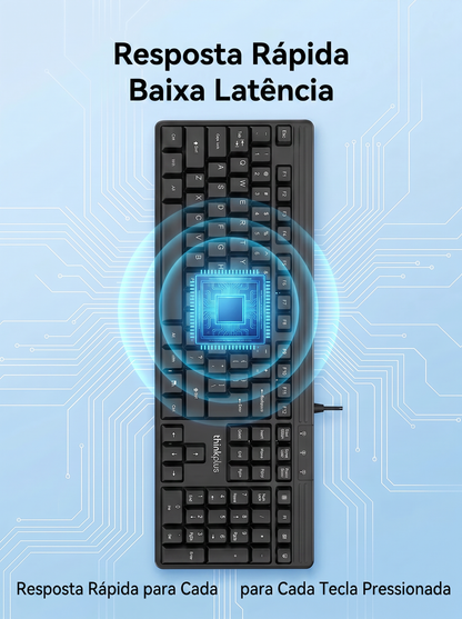 Teclado com Fio Lenovo Thinkplus – 104 Teclas, USB Plug & Play