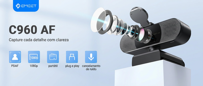 Mini Webcam EMEET – 1080p 60fps, Microfones Duplos e Foco Automático PDAF
