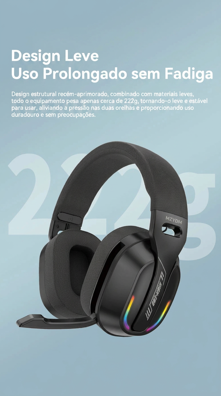 Headset Gamer MZYDM B500 – Bluetooth 5.4, RGB e até 26h de Bateria