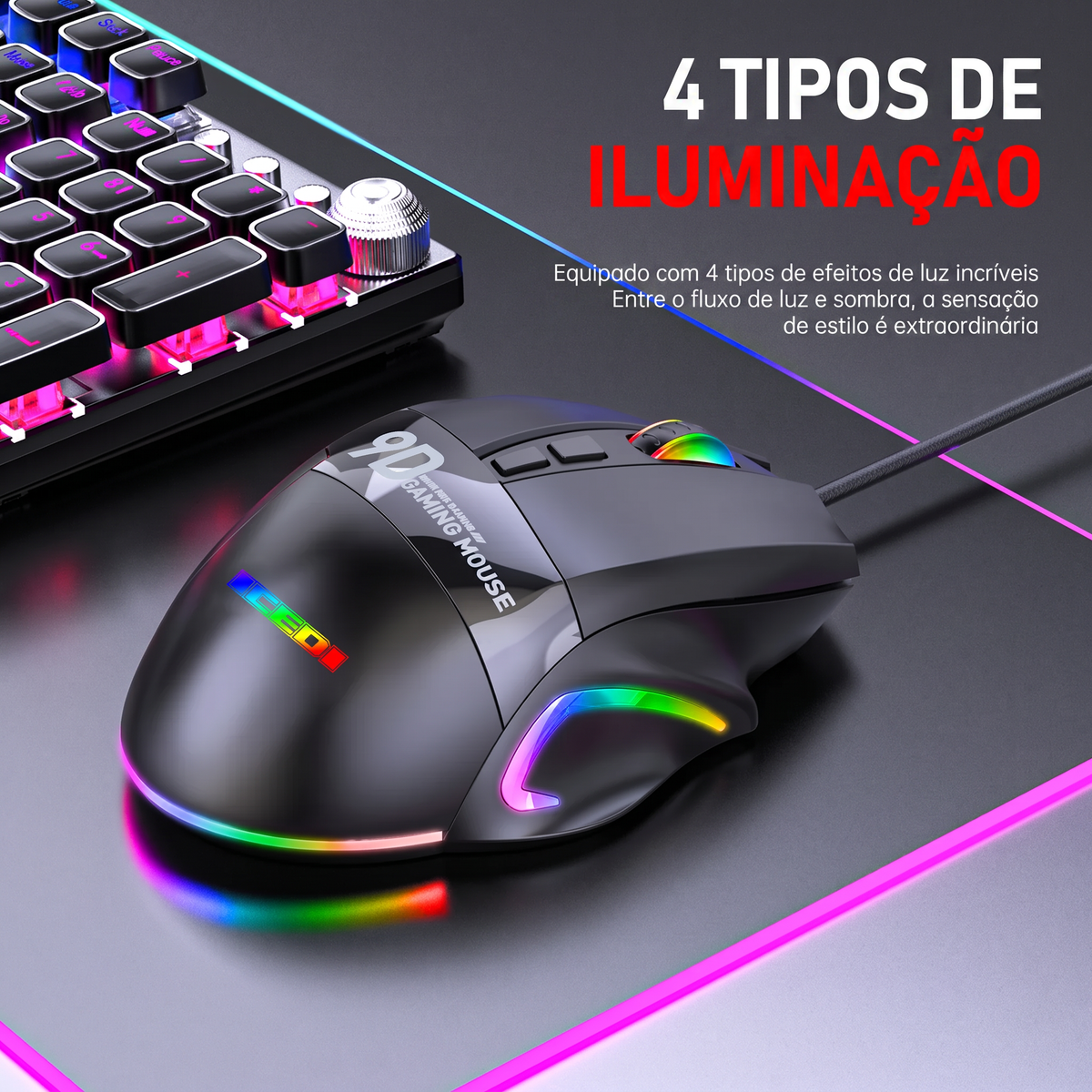 Mouse Gamer YQT M300 – 9 Botões, Macros Programáveis e DPI até 7200