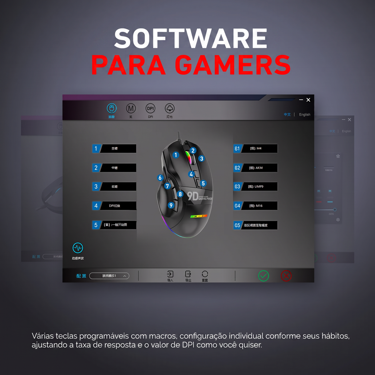 Mouse Gamer YQT M300 – 9 Botões, Macros Programáveis e DPI até 7200