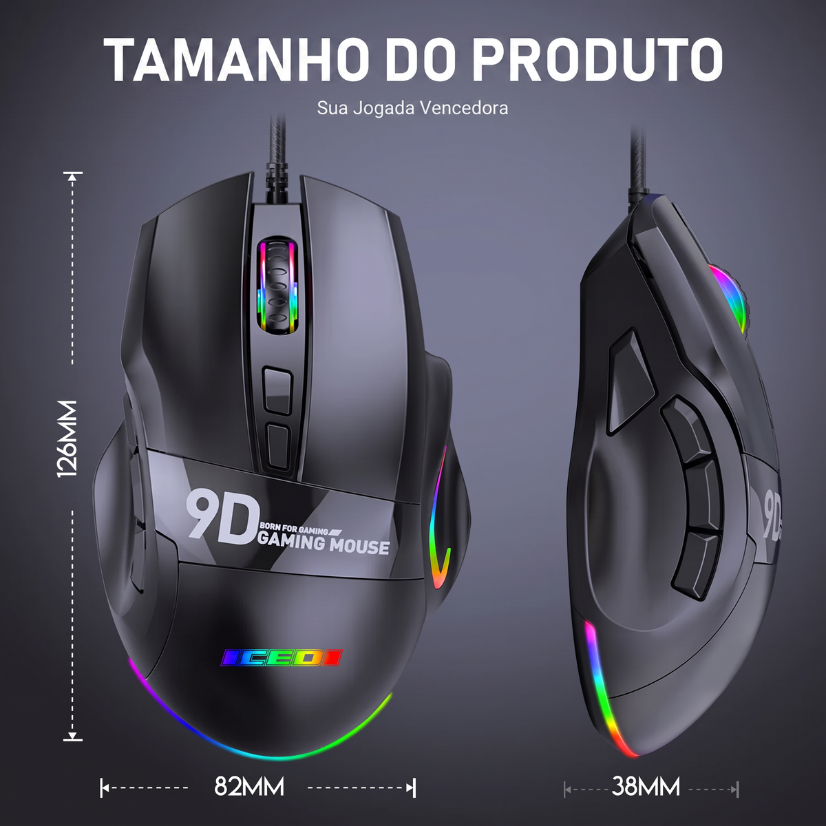 Mouse Gamer YQT M300 – 9 Botões, Macros Programáveis e DPI até 7200