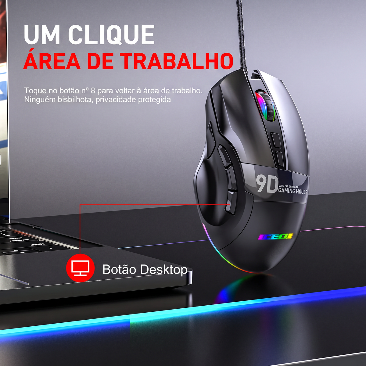 Mouse Gamer YQT M300 – 9 Botões, Macros Programáveis e DPI até 7200