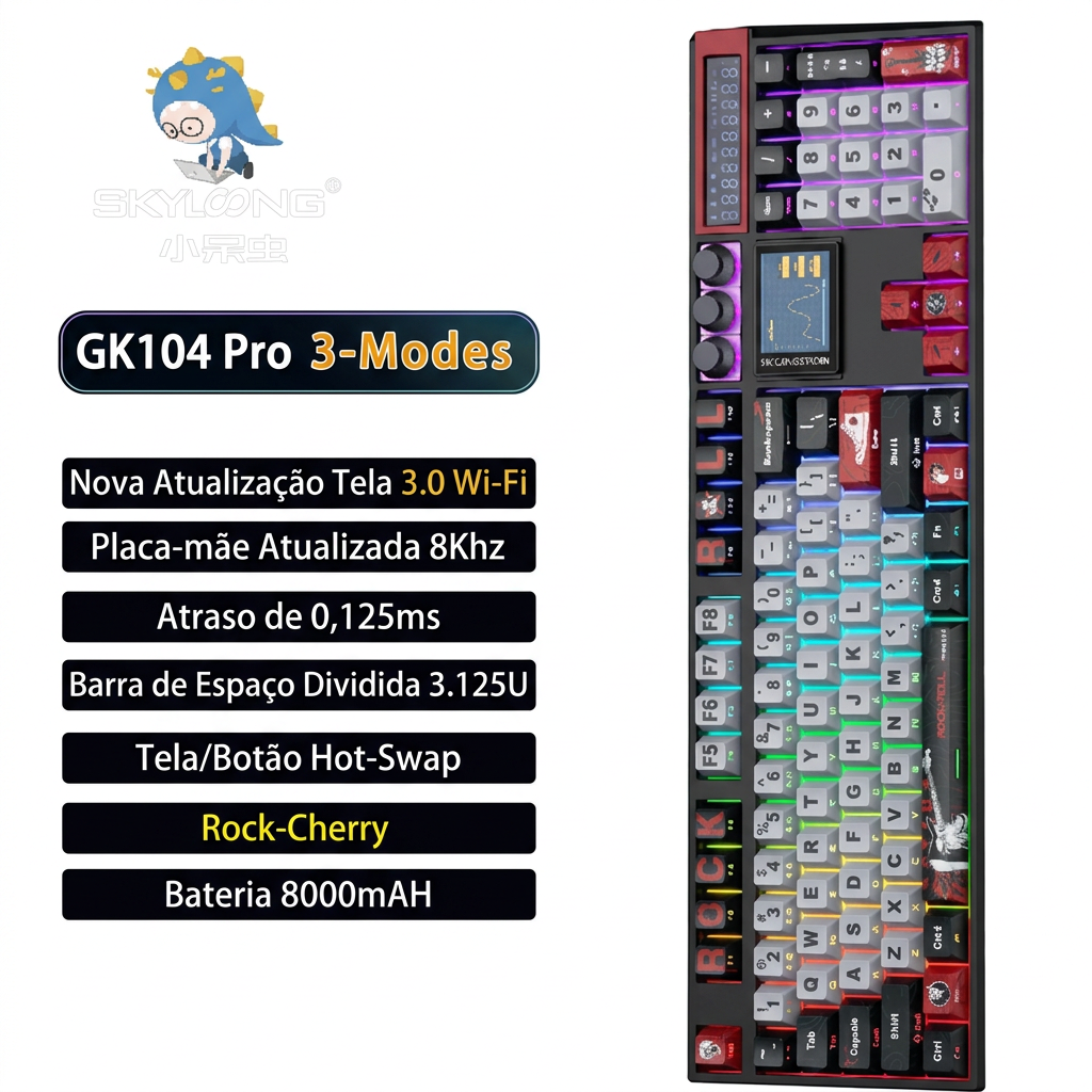 Teclado Mecânico SKYLOONG GK104 Pro – Tela LCD, Hot-Swap, 8000Hz e Bateria 8000mAh