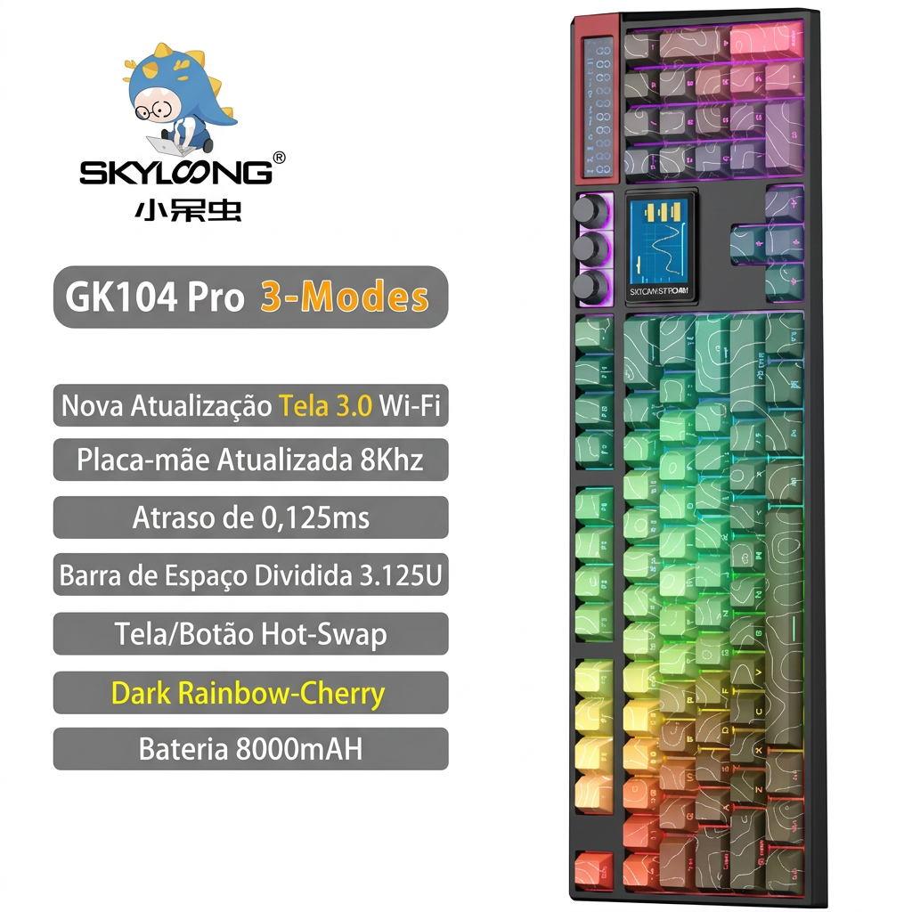 Teclado Mecânico SKYLOONG GK104 Pro – Tela LCD, Hot-Swap, 8000Hz e Bateria 8000mAh