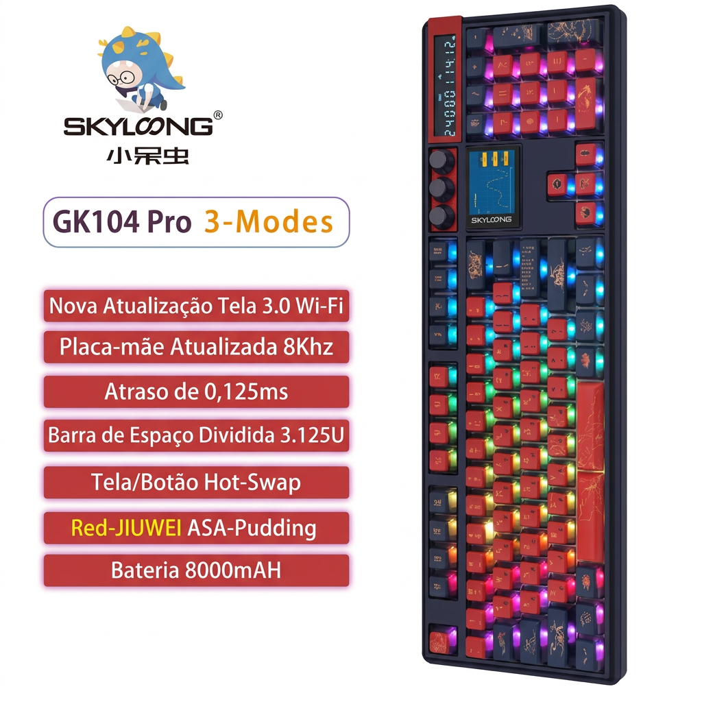 Teclado Mecânico SKYLOONG GK104 Pro – Tela LCD, Hot-Swap, 8000Hz e Bateria 8000mAh
