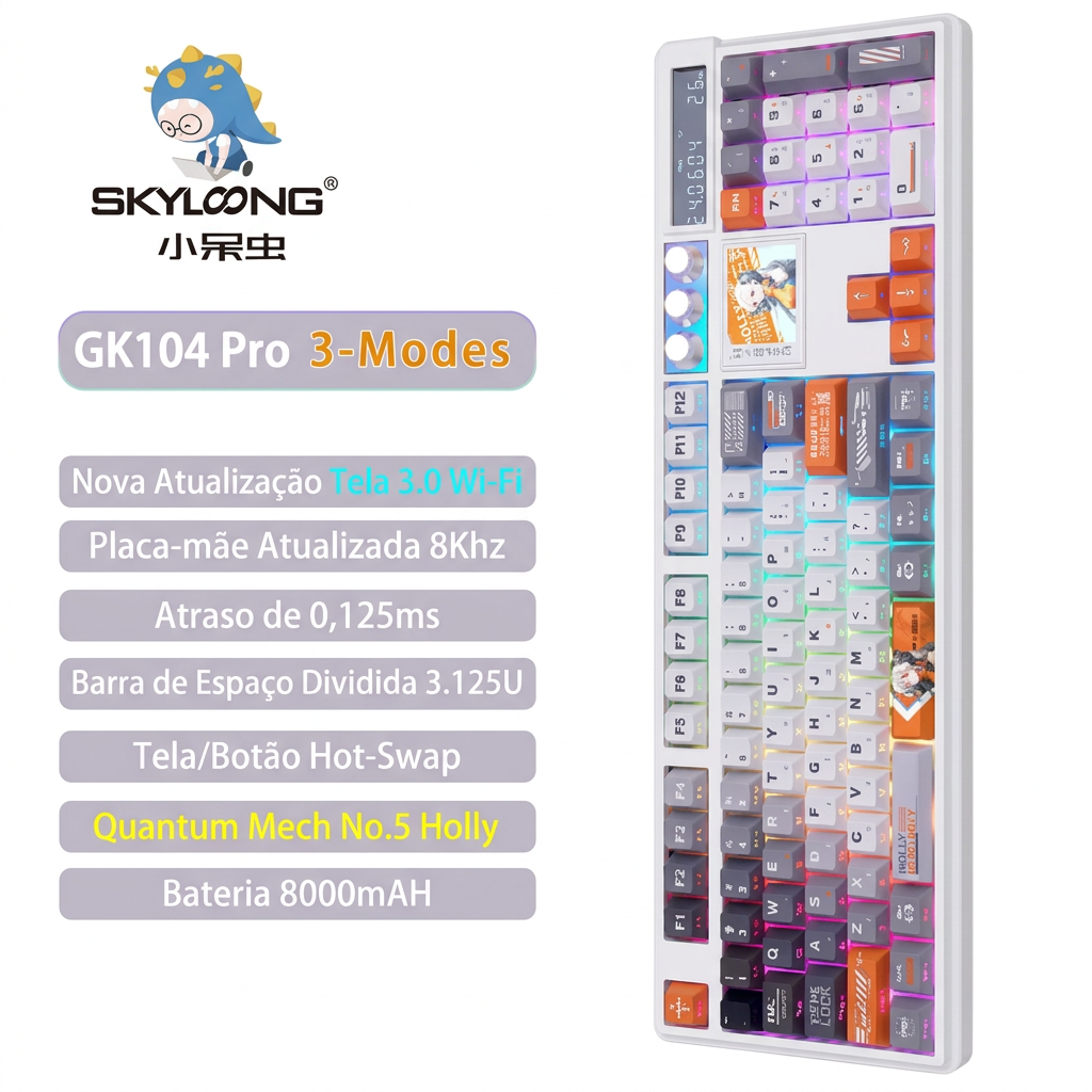 Teclado Mecânico SKYLOONG GK104 Pro – Tela LCD, Hot-Swap, 8000Hz e Bateria 8000mAh