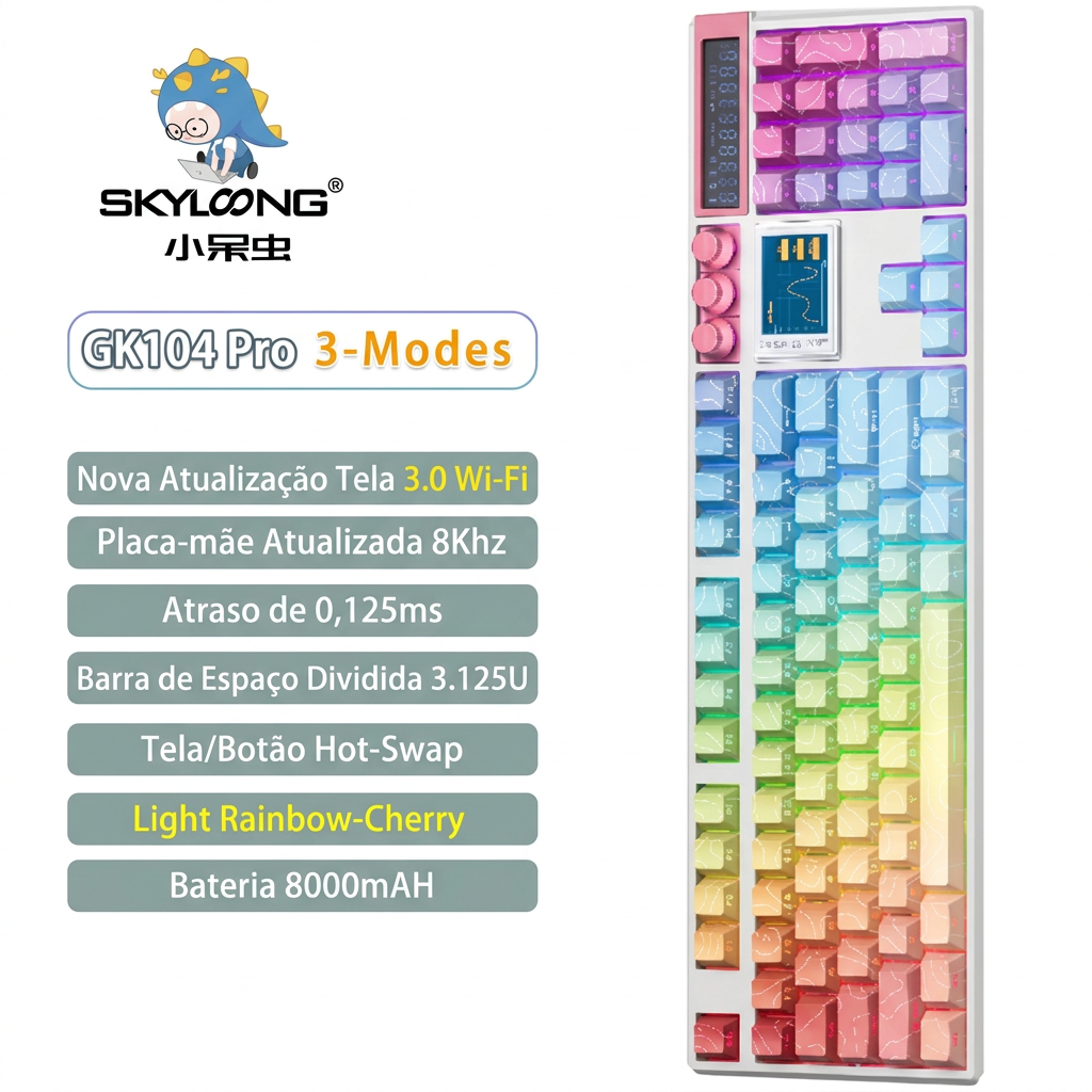 Teclado Mecânico SKYLOONG GK104 Pro – Tela LCD, Hot-Swap, 8000Hz e Bateria 8000mAh