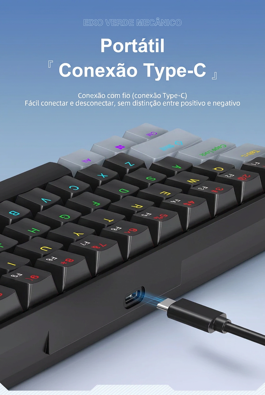 Teclado Mecânico APAYADO K61 – 60%, RGB e Switches Vermelho ou Azul