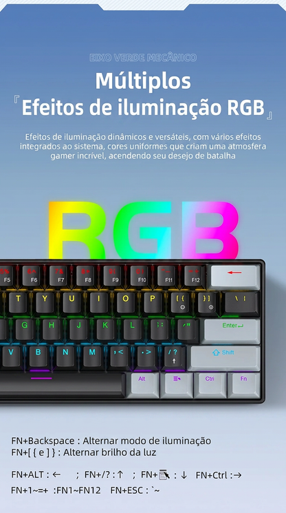 Teclado Mecânico APAYADO K61 – 60%, RGB e Switches Vermelho ou Azul