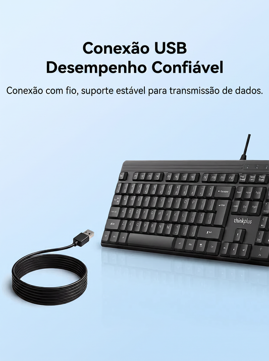 Teclado com Fio Lenovo Thinkplus – 104 Teclas, USB Plug & Play